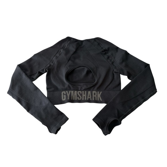 Gymshark Crop Top Women's‎ Medium Long Sleeve Black Stretch Athletic Gym Yoga - Picture 2 of 5